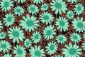 Floral fashion print with green daisies, drawn dots on a dark background. Creative seamless pattern. Trendy Botanical texture.